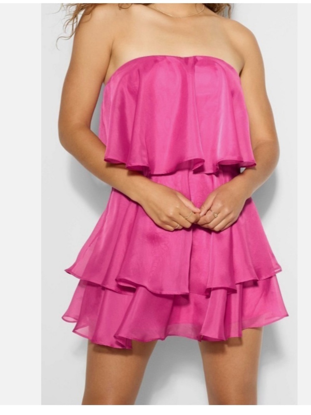 wild fable Strapless Tiered Mini Dress in Hot Pink